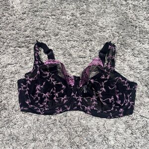 3/$15 GEMM 40DD Pink and Black Lace Unlined Balconette Bra Plus Size